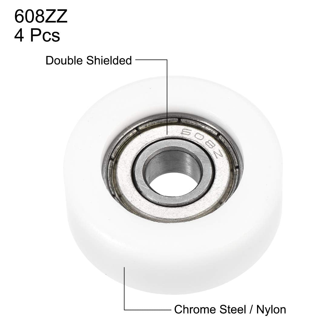 uxcell 4pcs 608ZZ Ball Bearing Guide Pulley Roller Round Wheel 8x32x12mm