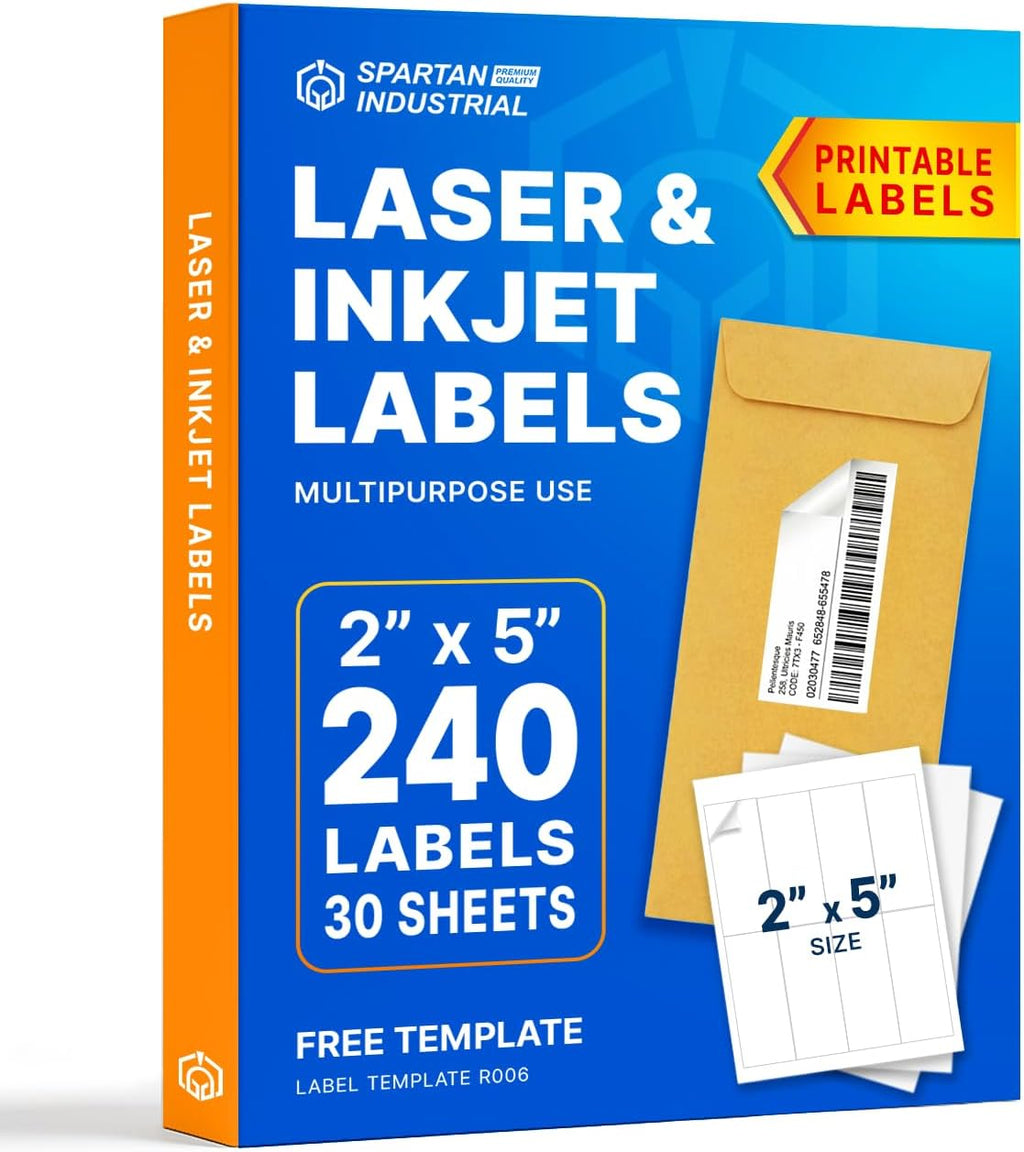 2" X 5" Matte White Printable Shipping Labels (30 Sheets, 240 Stickers)