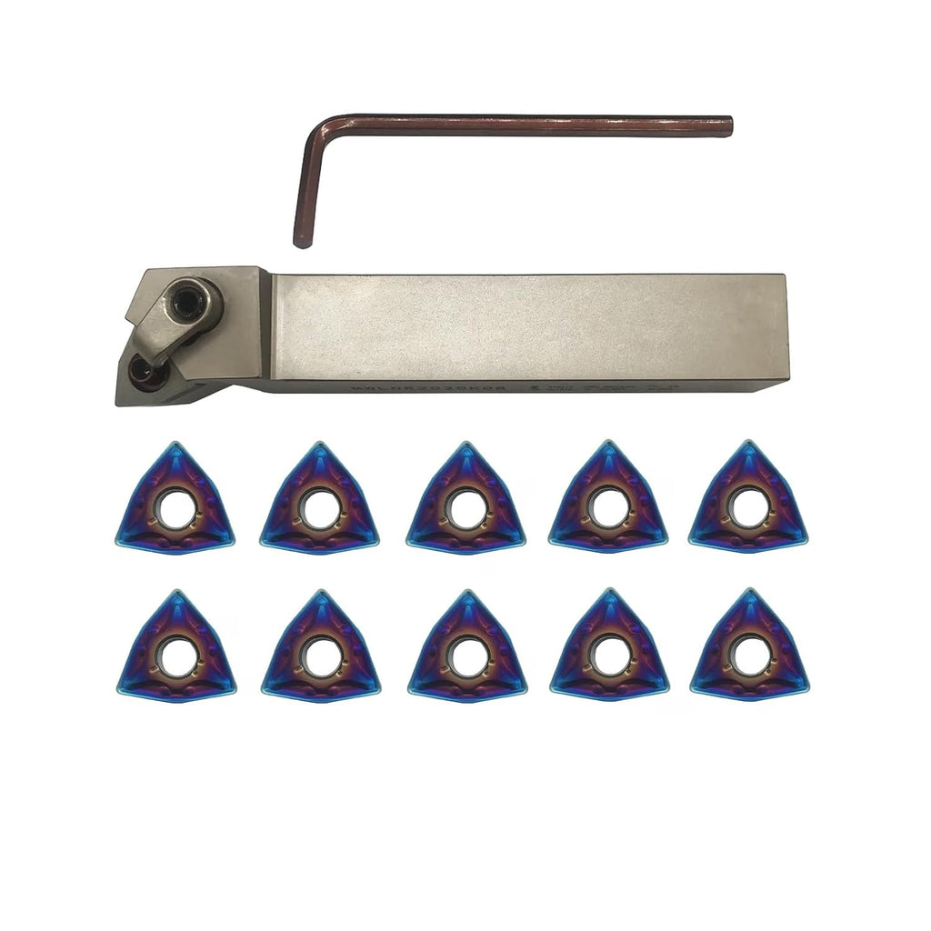 3/4" 20MM Right Cutting CNC Lathe Carbide Excircle Indexable Turning Tool Holder Bit Set MWLNR2020K08 with 10pcs WNMG432 WNMG080408 Indexable Carbide Inserts for Hardness Steel