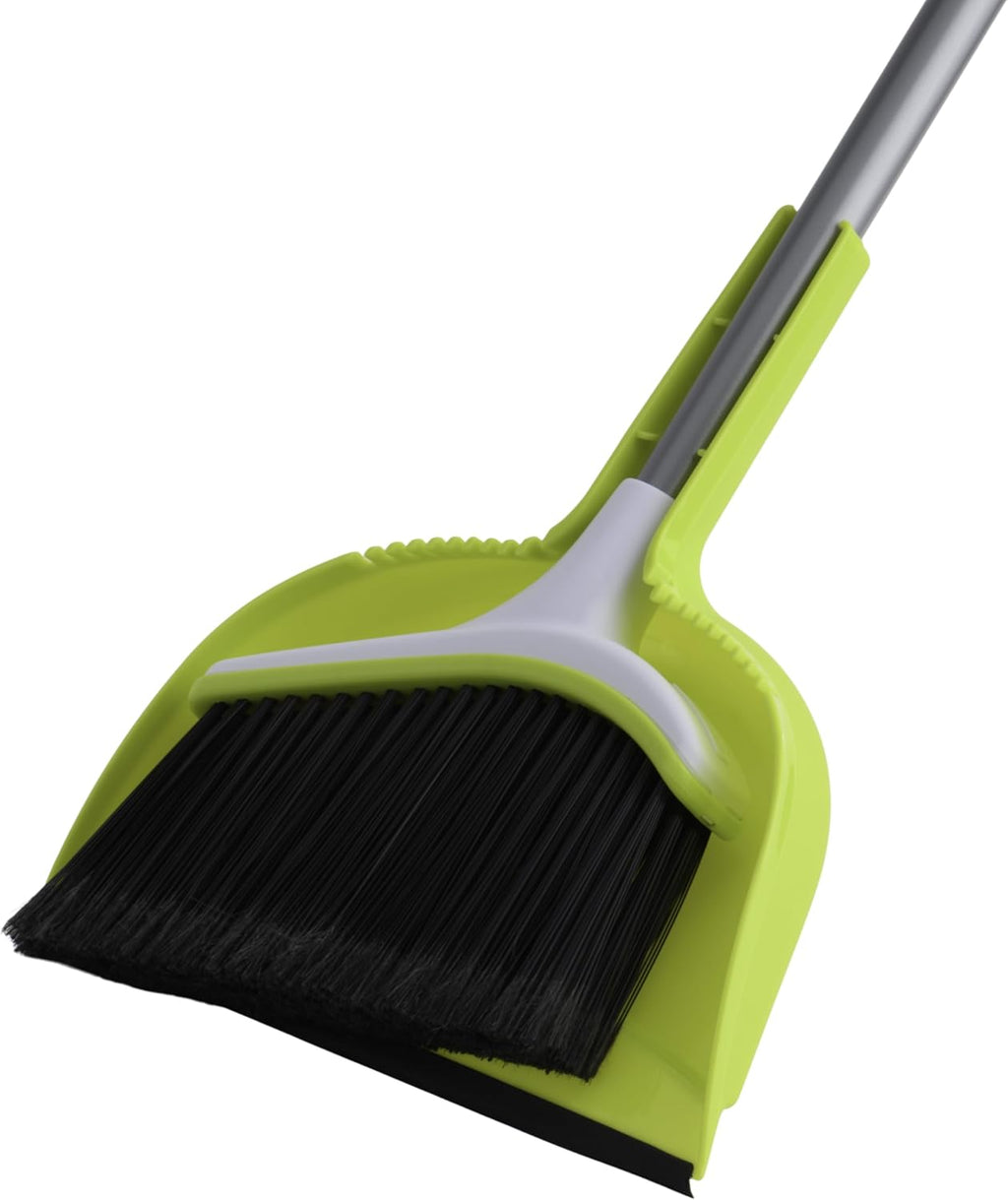 Basics 2-Piece Angled Broom and Dustpan Set, 44" Angled Broom with Long Handle and Dustpan, Silver/Green