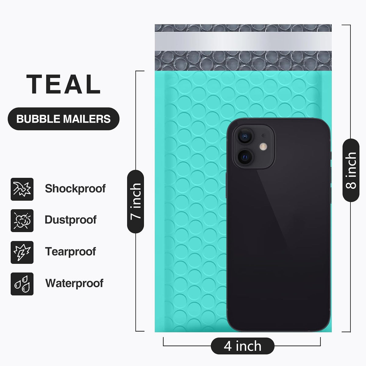 Bubble Mailers 4x8" Teal 50 Pack Usable Size 4x7" Padded Envelopes