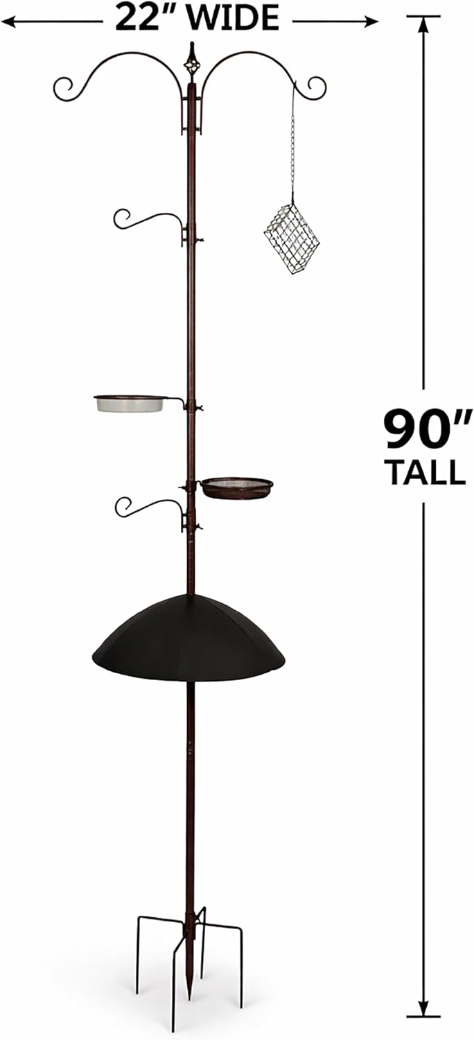 Backyard Expressions 90" Bird Feeding Station for Outdoors, Heavy Duty Bird Feeder Pole with Squirrel Baffle