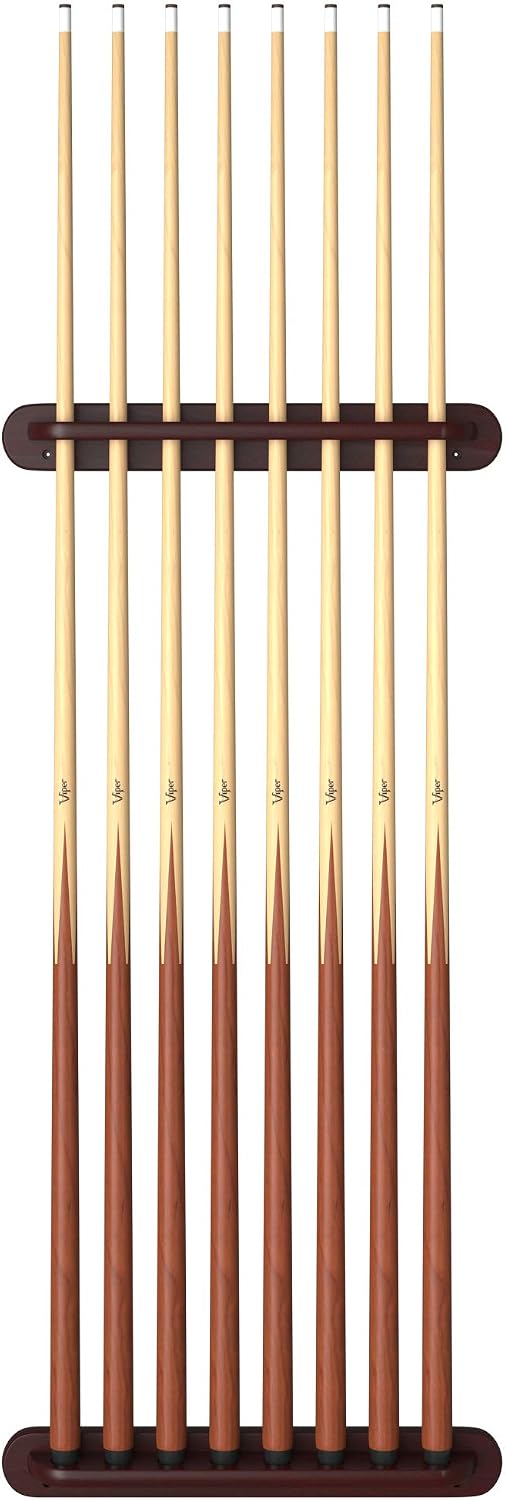 Viper 2-Piece Traditional Wall Mounted Solid Oak Billiard/Pool Cue Rack, Holds 8 Cues