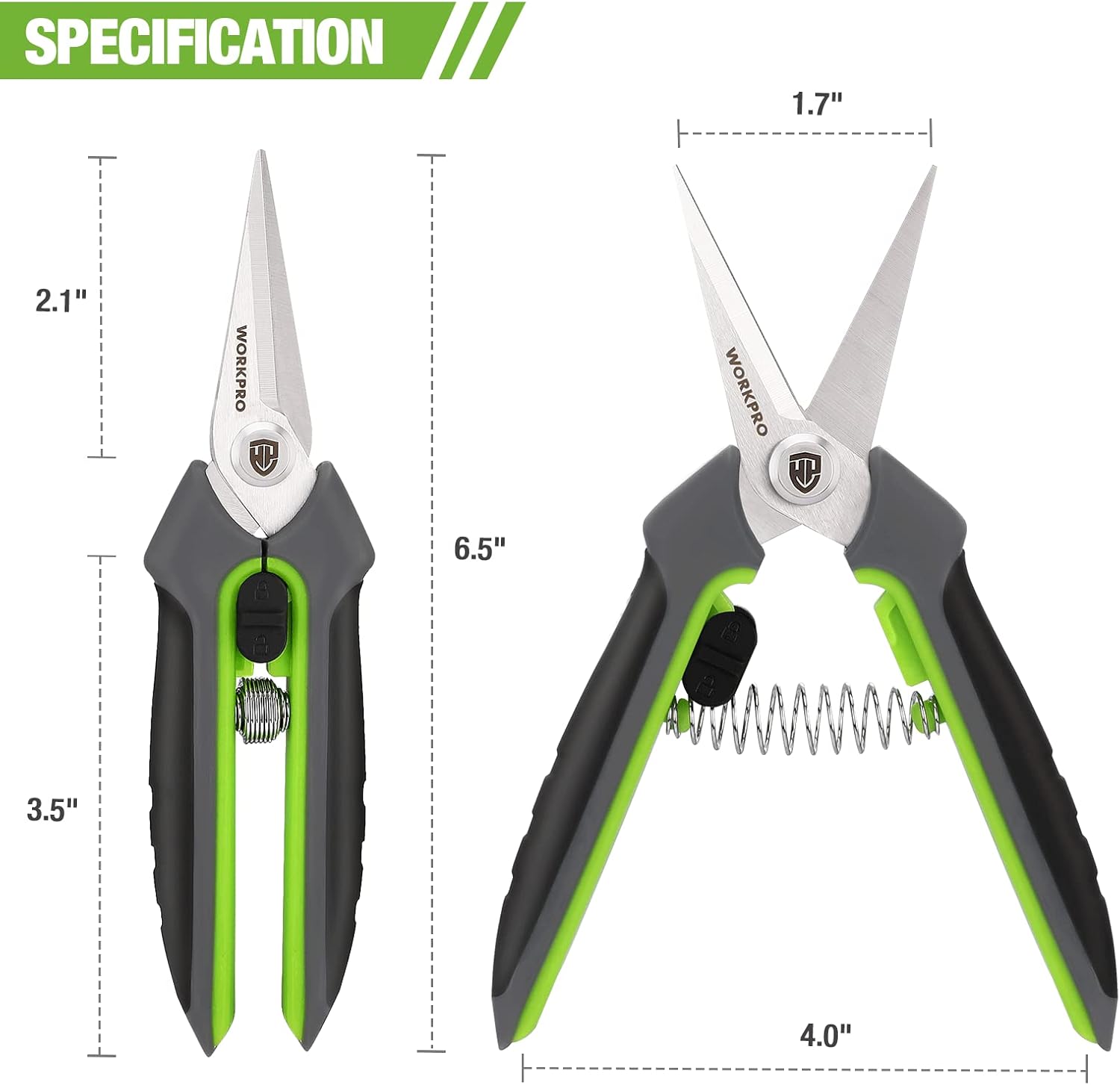 2 Pack Garden Pruning Shears with Sheath, 6.5” Small Hand Pruners/Snips/Clippers- Spring Loaded & Precision Straight