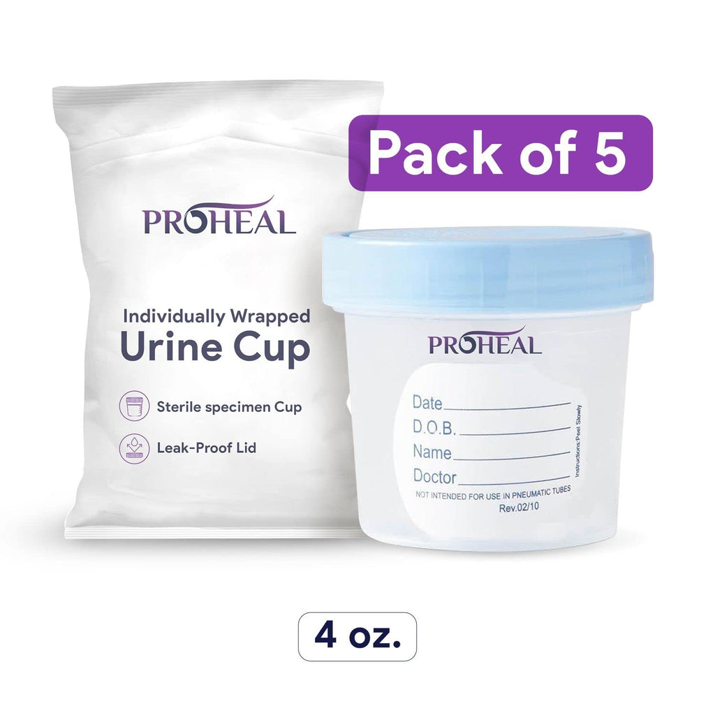 Sterile Urine Specimen Cups with Lids (5PK) - 4 oz. Sample Urine Cups for Specimen Collection - Individually Wrapped