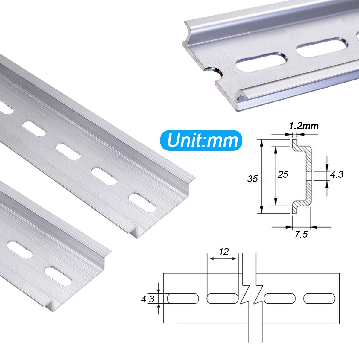 mxuteuk 3pcs Aluminum DIN Rails,4 Inches Long,35mm Wide,7.5mm High DIN Rail with RoHS for Hardware Components Mounting MXU-DIN-100