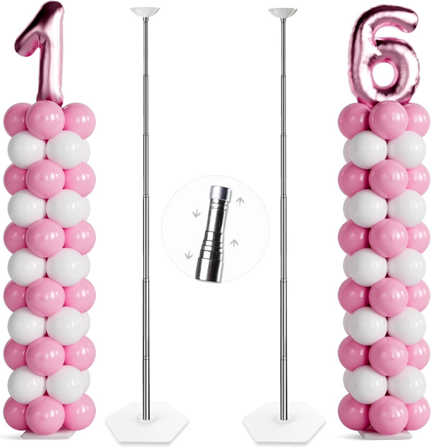 Telescoping Balloon Stand Set of 2, 1.5ft to 7ft Free Adjustable Metal Balloon Column Stand for Party Decorations