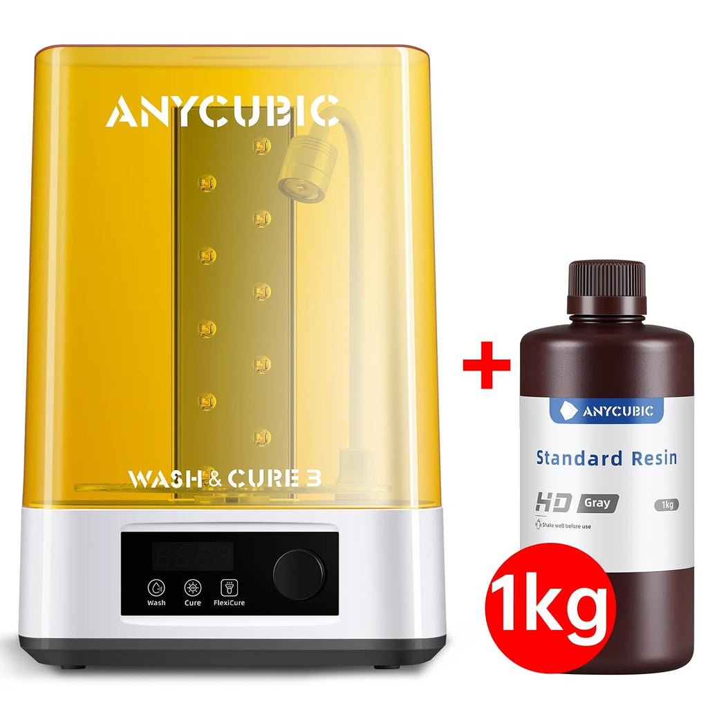 Wash and Cure 3 Station and Upgraded 8K 3D Printer Resin (HD Grey, 1KG)