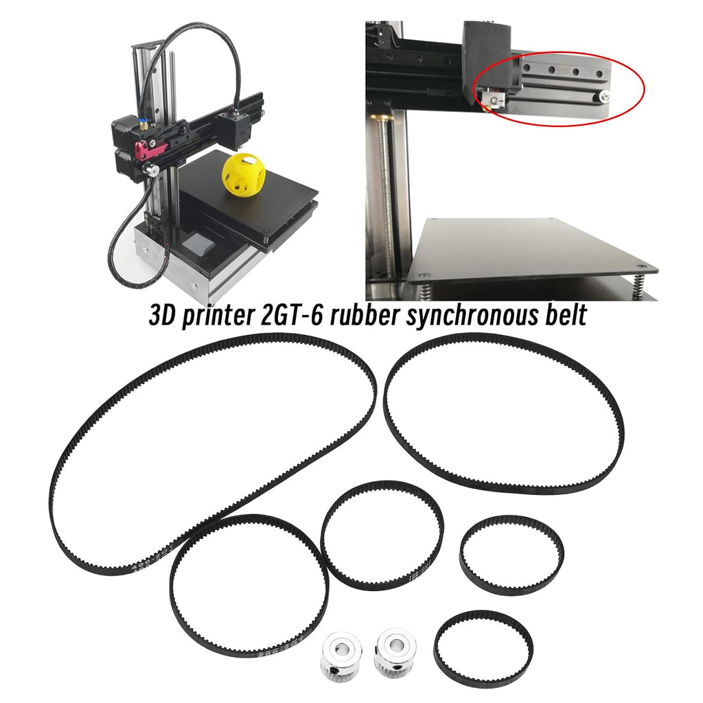 Create idea 6PCS 2GT-6 3D Printer Timing Belt 110mm 122mm 158mm 200mm 300mm 400mm Closed Loop Rubber Belt 6mm Width & 2PCS Timing Belt Pulley 20 Teeth 5mm Bore
