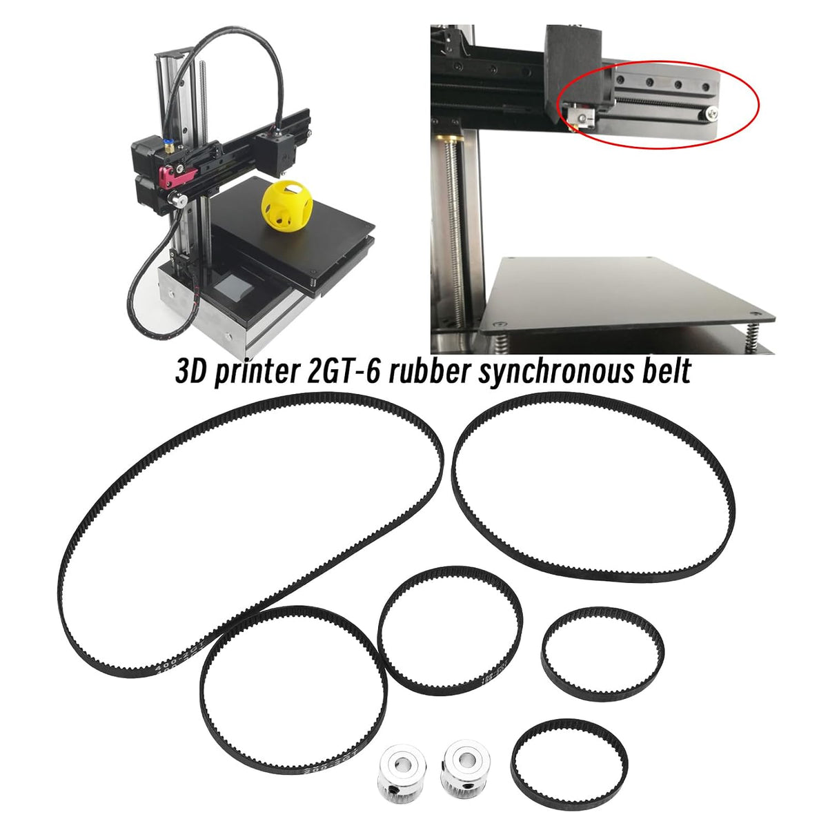Create idea 6PCS 2GT-6 3D Printer Timing Belt 110mm 122mm 158mm 200mm 300mm 400mm Closed Loop Rubber Belt 6mm Width & 2PCS Timing Belt Pulley 20 Teeth 5mm Bore