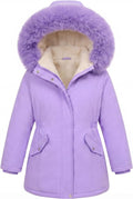 Girls Winter Coats Puffer Jacket Fleece Parka Snow Hooded Clothes | Water-Resistant Windproof Shell; Faux-Fur-Trim