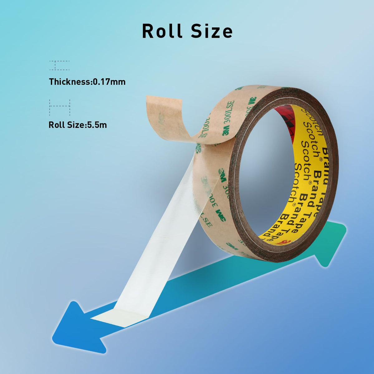 3M Double Sided Tape, 1/2" x 18Ft, 9495LE, Clear