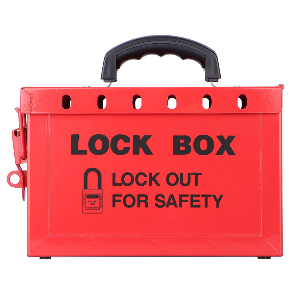 Lockout Tagout Box Portable Loto Group Lock Box, 12 Padlock Capacity, Red