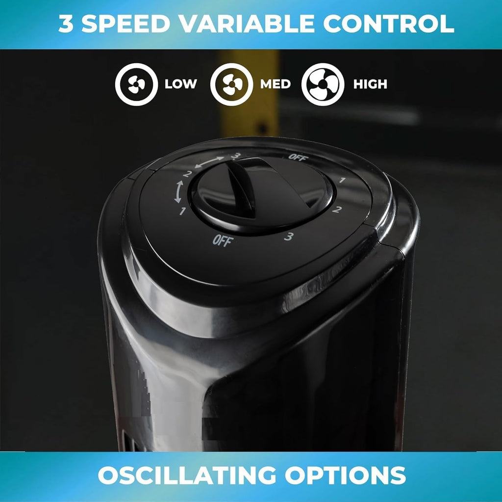 32" 3-Speed Oscillating Portable Tower Fan, 90 Degree Oscillation, Portable Built-in Carry Handle, Quiet Operation