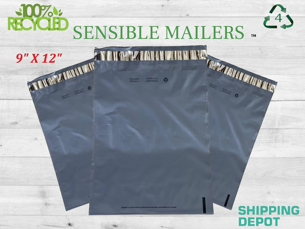 Sensible Mailers – 50 Pack of 9x12” Fully Recycled Poly Mailers Grey – Shipping Envelopes for Small Business