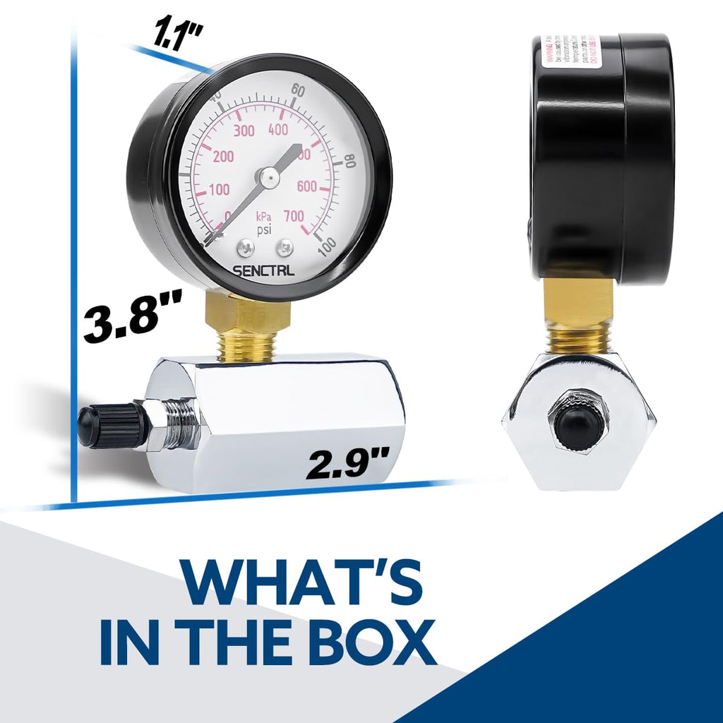 SENCTRL 0-100 Psi Gas Pressure Test Gauge, 3/4" FNPT Connection