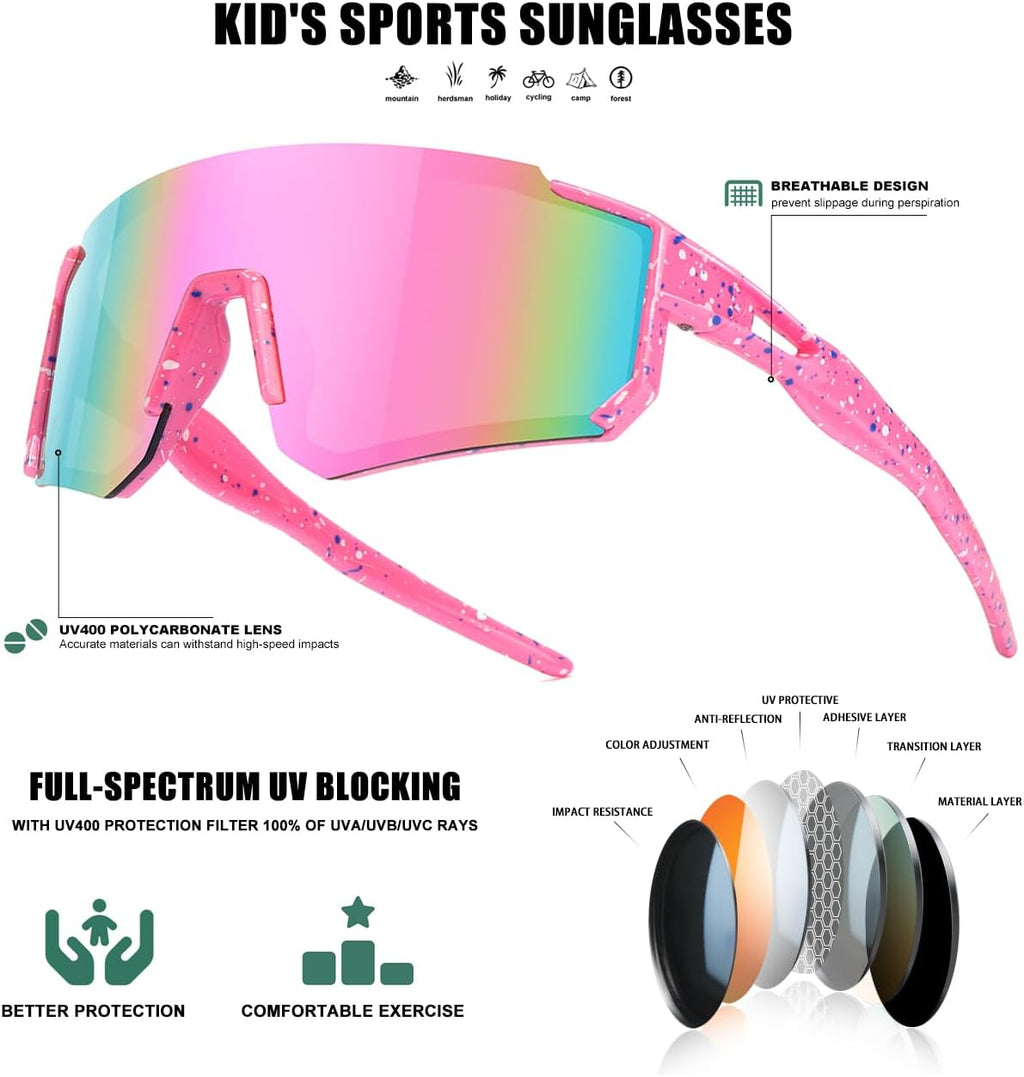 Kids Sunglasses Youth Baseball Sunglasses for Boys Girls Softball Sports Sun Glasses UV Protection