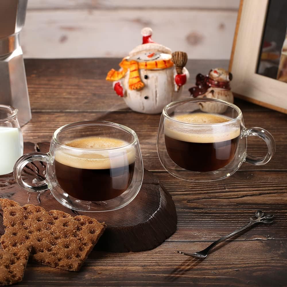 Espresso Cup Set of 4, 4 Oz Double Walled Glass Espresso Coffee Cup