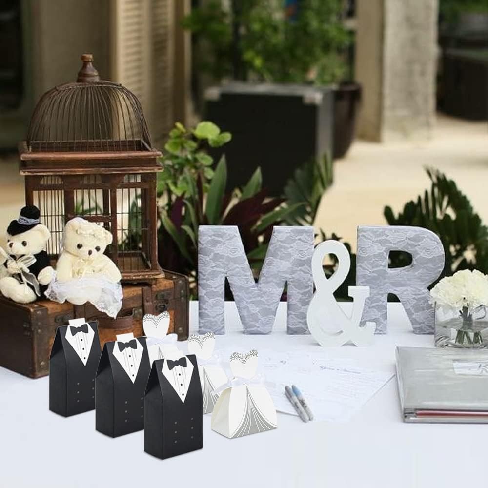 Wedding Favor Boxes - Small Bride and Groom Candy Boxes for Bridal Shower Decorations - 50pcs