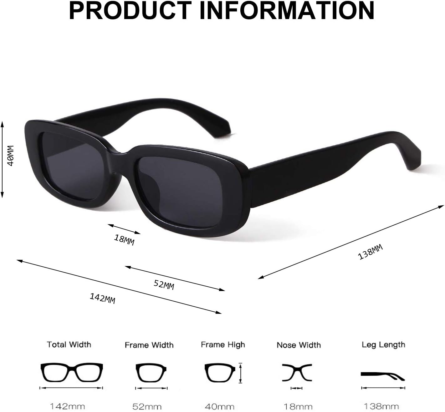 Rectangle Sunglasses for Women Retro Driving Glasses 90’s Vintage Fashion Narrow Square Frame UV400 Protection