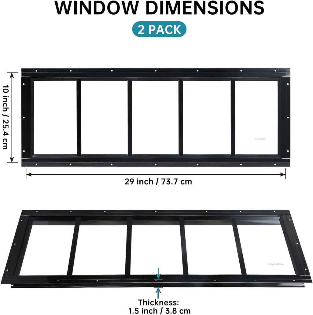 Shed Window 10"x29" 2 Pack Transom Window Fixed Design with Tempered Glass, Perfect for Shed, Chicken Coop, Barn