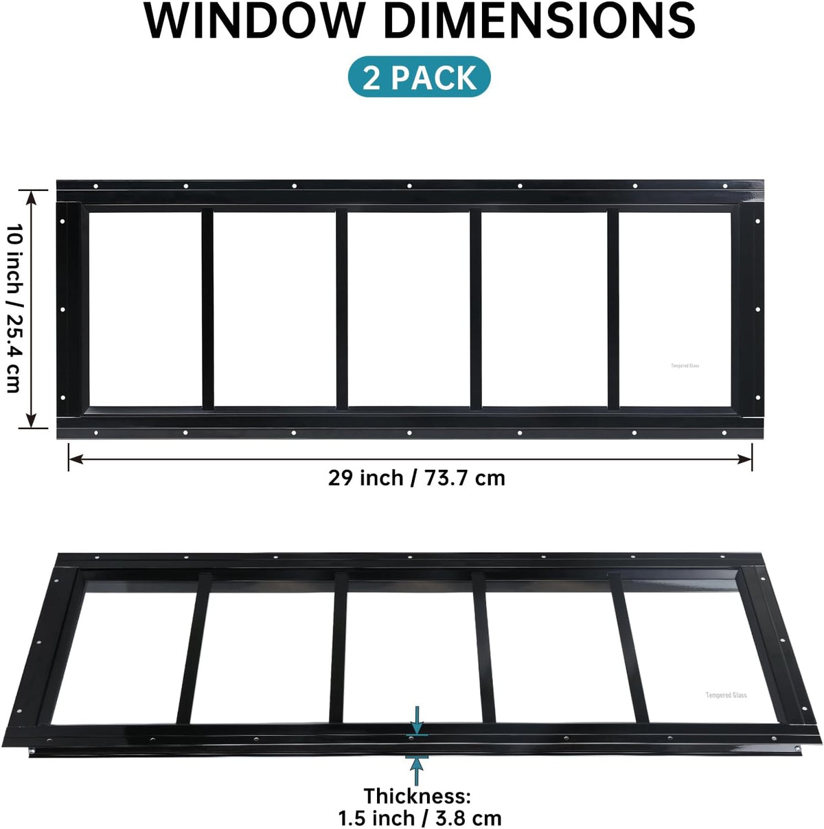 Shed Window 10"x29" 2 Pack Transom Window Fixed Design with Tempered Glass, Perfect for Shed, Chicken Coop, Barn