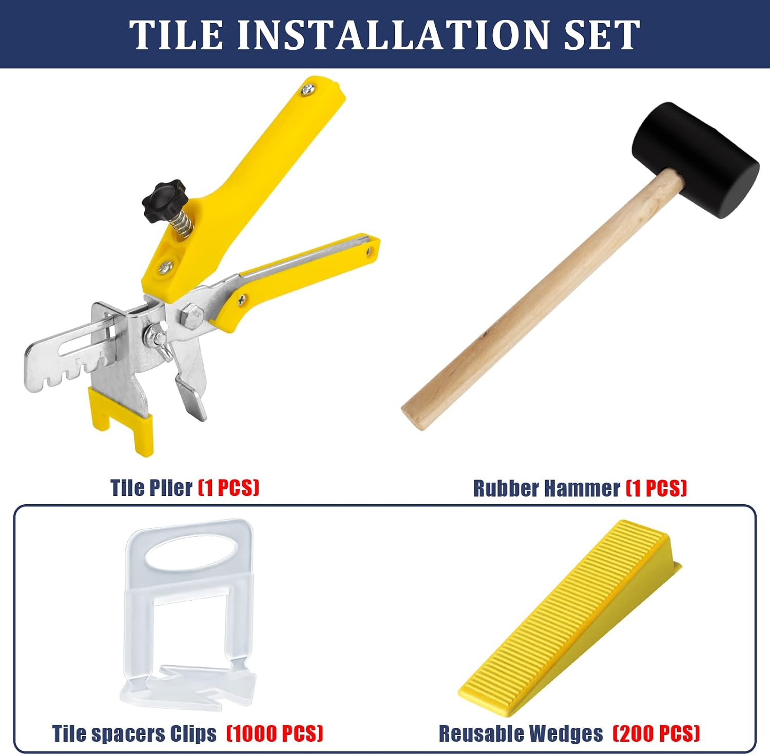 Tile Leveling System with Tile Plier and Rubber Mallet Tile Leveler Tool | 1000 Piece Tile Spacers Clips and 200