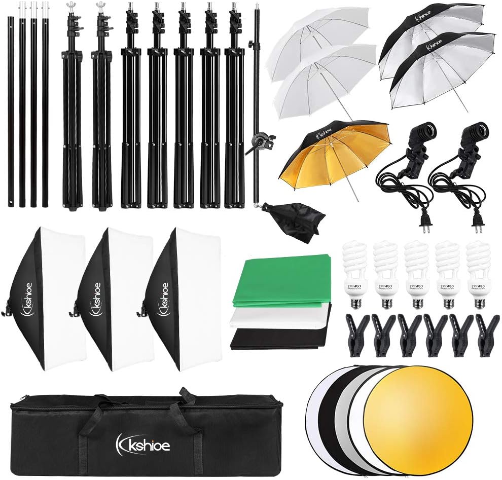 Photography Lighting Kit, 6.5x10feet/2x3m Backdrops Stand Support System, 5 in 1 reflectors, 1600w 5500k Umbrellas