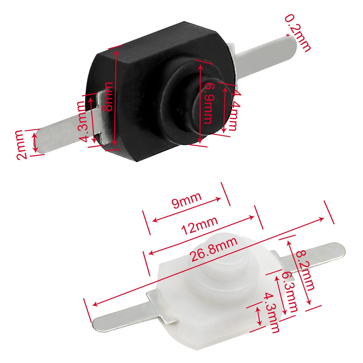 Litoexpe 50Pcs Self-Lock Push Button Switch 25B+25W