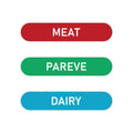 Kosher Sticker Labels, Pack of 108 - Meat, Dairy, Pareve, Color Coded, Dishwasher Safe, Red, Blue, Green, 36 Labels Each