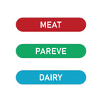 Kosher Sticker Labels, Pack of 108 - Meat, Dairy, Pareve, Color Coded, Dishwasher Safe, Red, Blue, Green, 36 Labels Each
