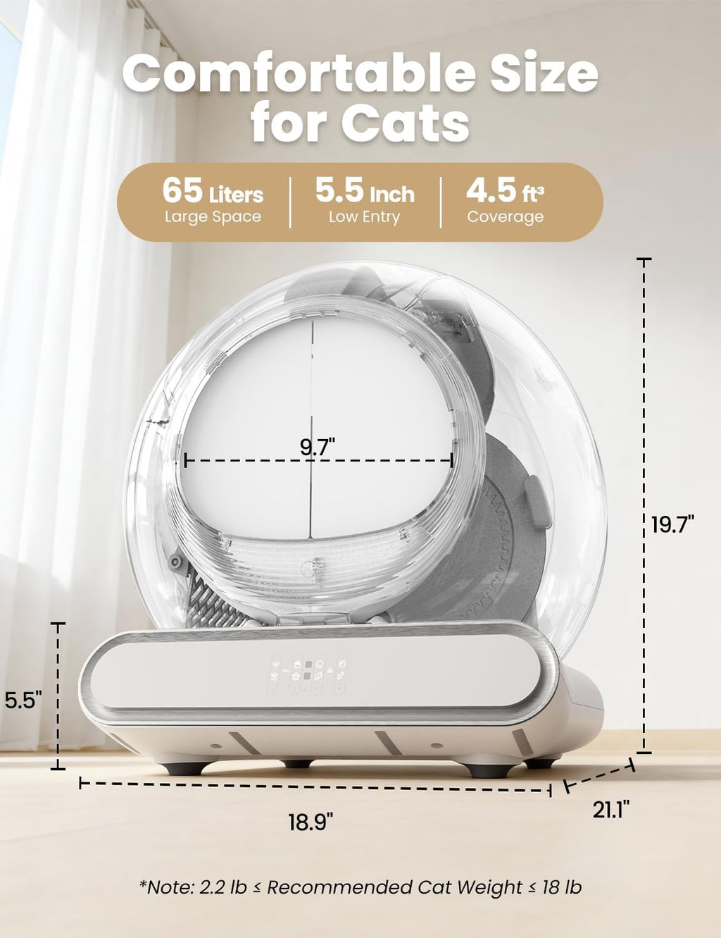 Self Cleaning Litter Box, Integrated Safety Automatic Cat Litter Box Self Cleaning 65L+9L for Multiple Cats, App
