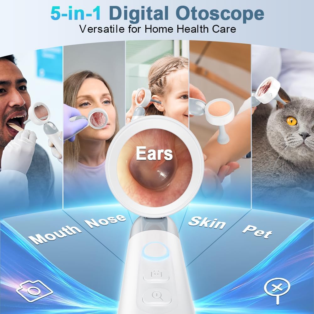 Otoscope Ear Camera with Light, 1.4” Screen 1080P HD Ear Scope