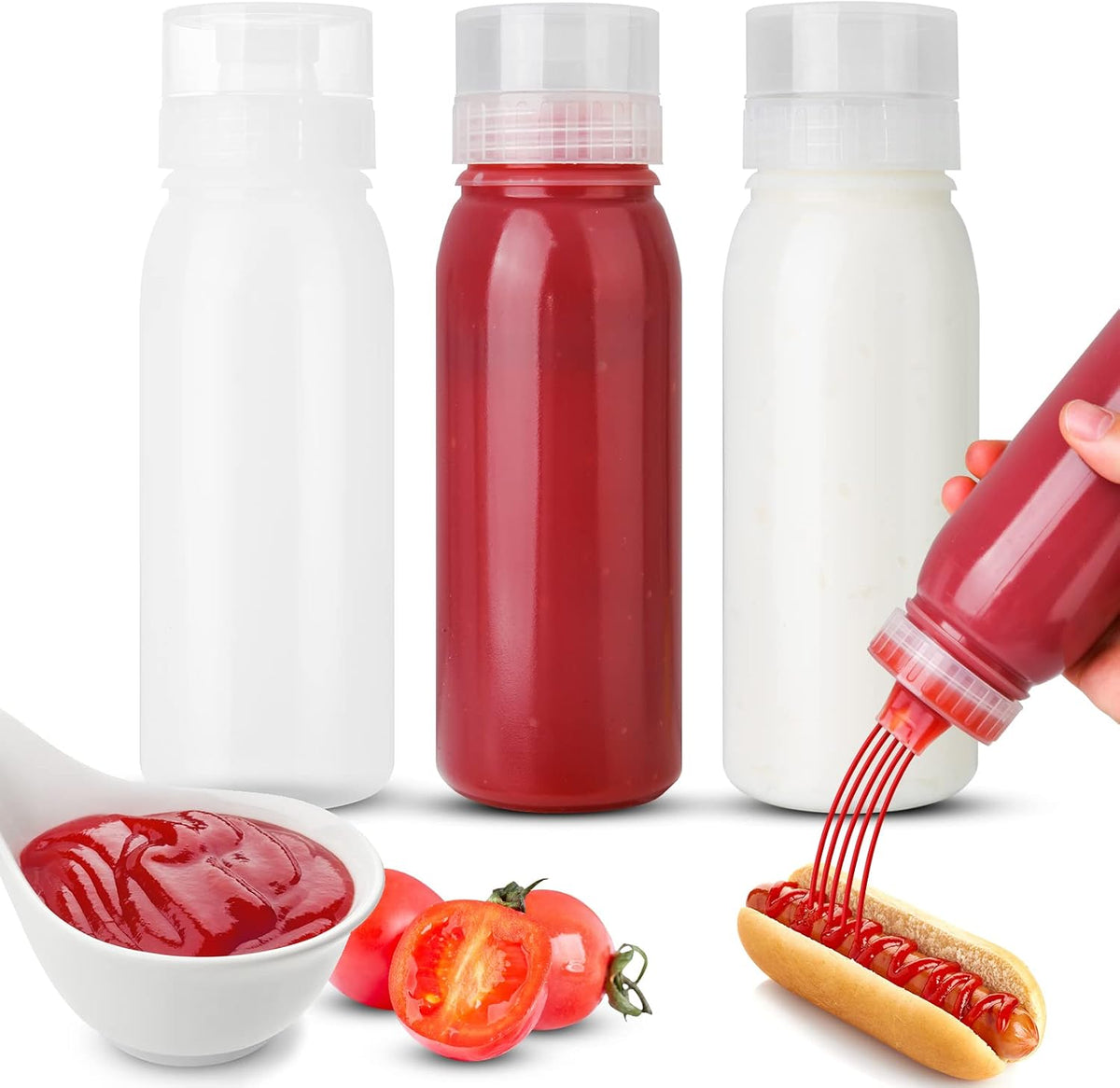 Porous Condiment Squeeze Bottles, Salad Dressing Container, Squeeze Bottles for Sauces, Botellas Exprimibles de