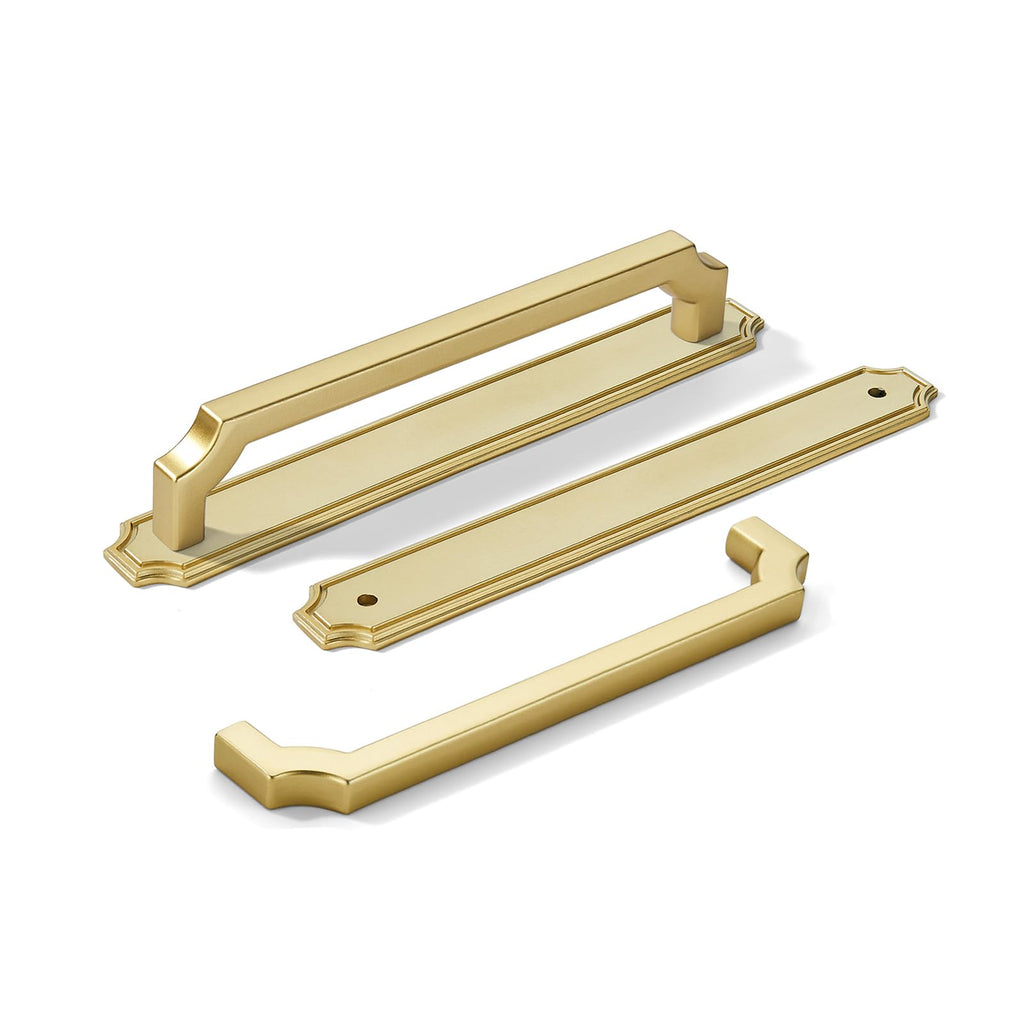 5 Pack 8 Inch Hole Center Gold Cabinet Pulls with Backplate - Heavy-Duty Handles for Kitchen Cabinets - Solid Base