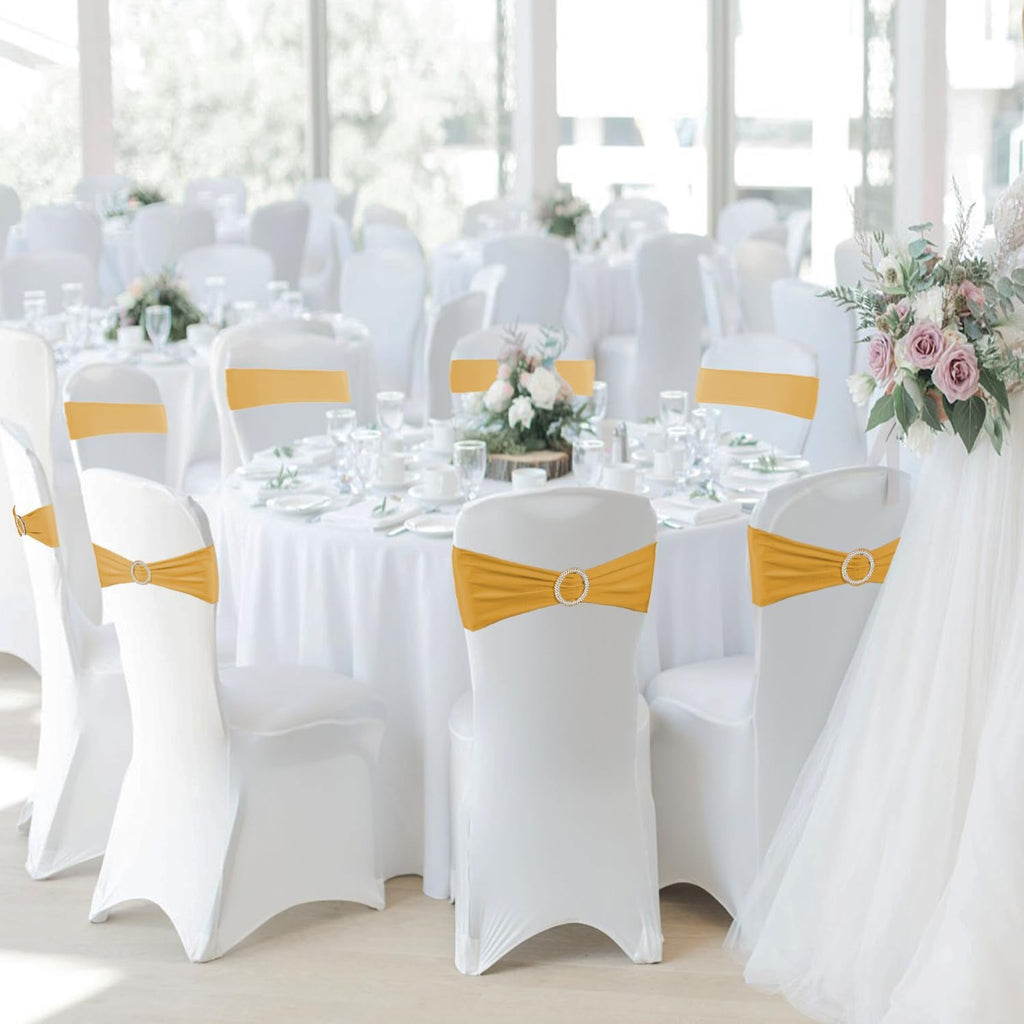 100PCS Spandex Stretch Chair Sashes Bows Elastic Chair Cover Bands Ties with Buckle Slider for Wedding Party