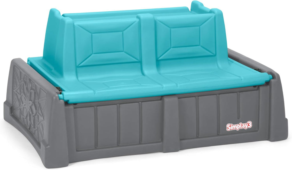 Sand and Water Kids Bench, 2-in-1 Sand and Water Table with Outdoor Storage Bench, Gray and Teal
