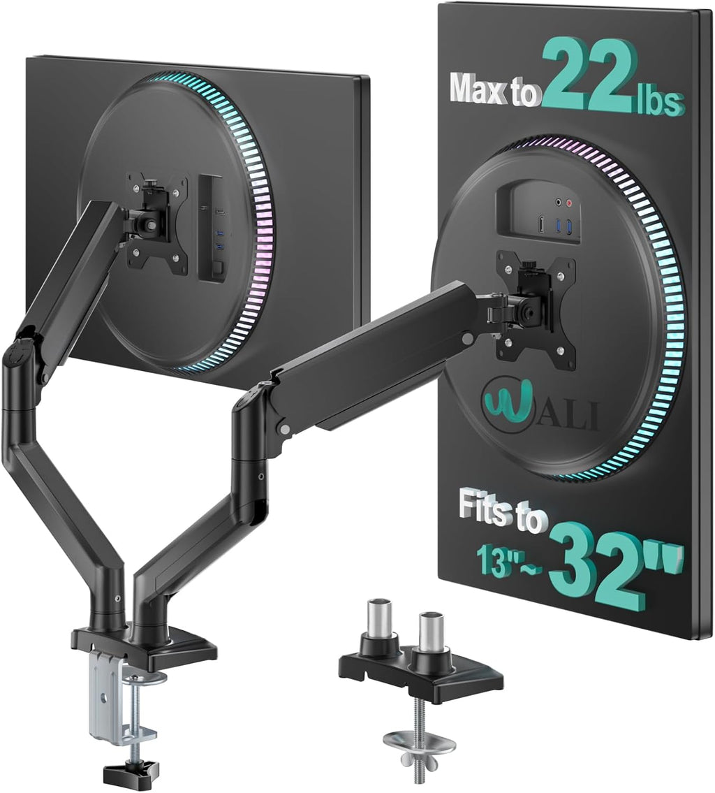 Dual Monitor Stand for 13-32 inch Computer Screens, Dual Monitor Arms for 2 Monitors Holds up to 22 lbs, Height