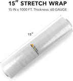15 Inch Clear Stretch Wrap Replacement Roll (2 Refill Rolls-2000 Feet) No Handle, Shrink Wrap for Moving, Packing