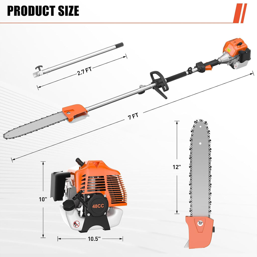 48CC Gas Powered Pole Saws, 2 Stroke Gas Powered Pole Saws with 11.5 in Cutting Bar, 16-FT Height Cordless Extendable