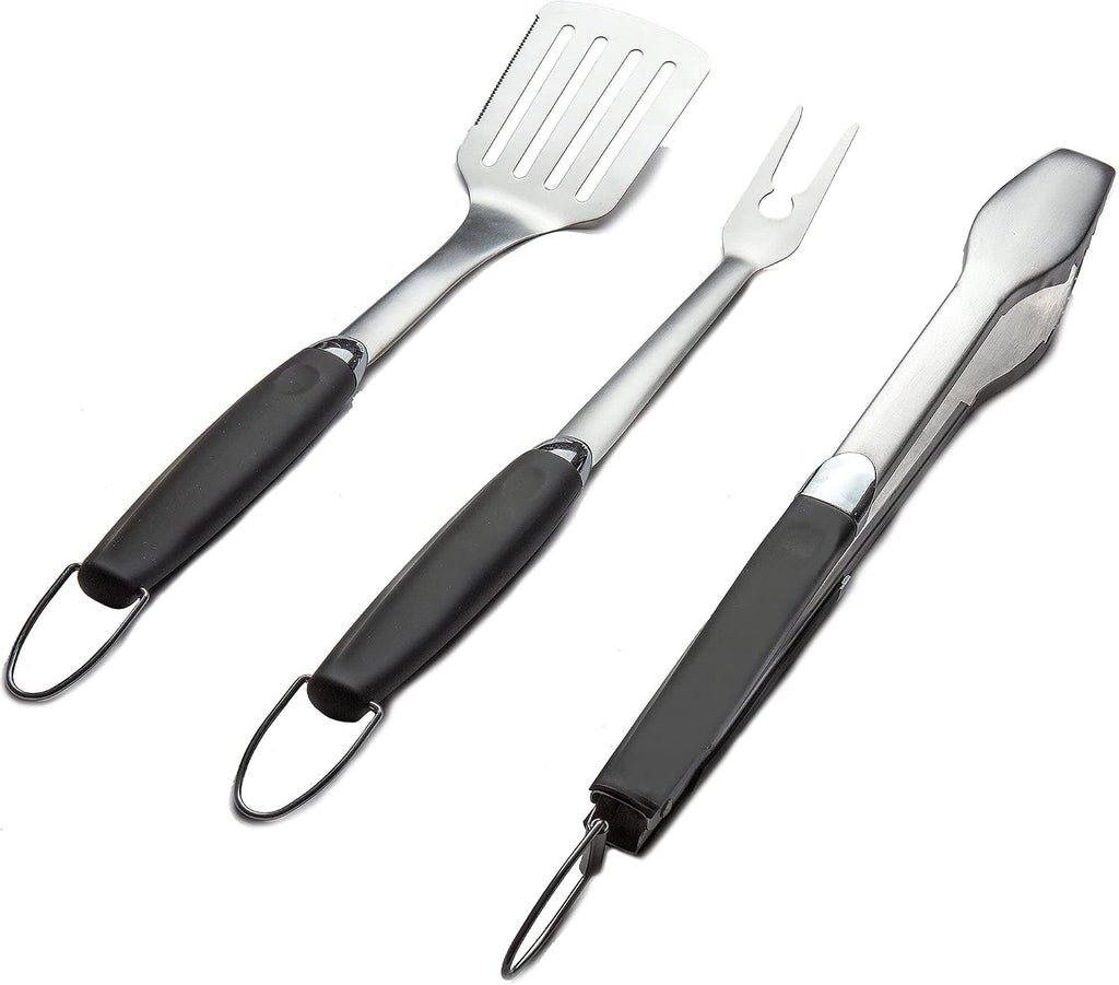 3 Piece Stainless Steel BBQ Grill Tool Set w/Tongs, Spatula & Fork - Accessories for Outdoor Barbecue Grills (3 Piece