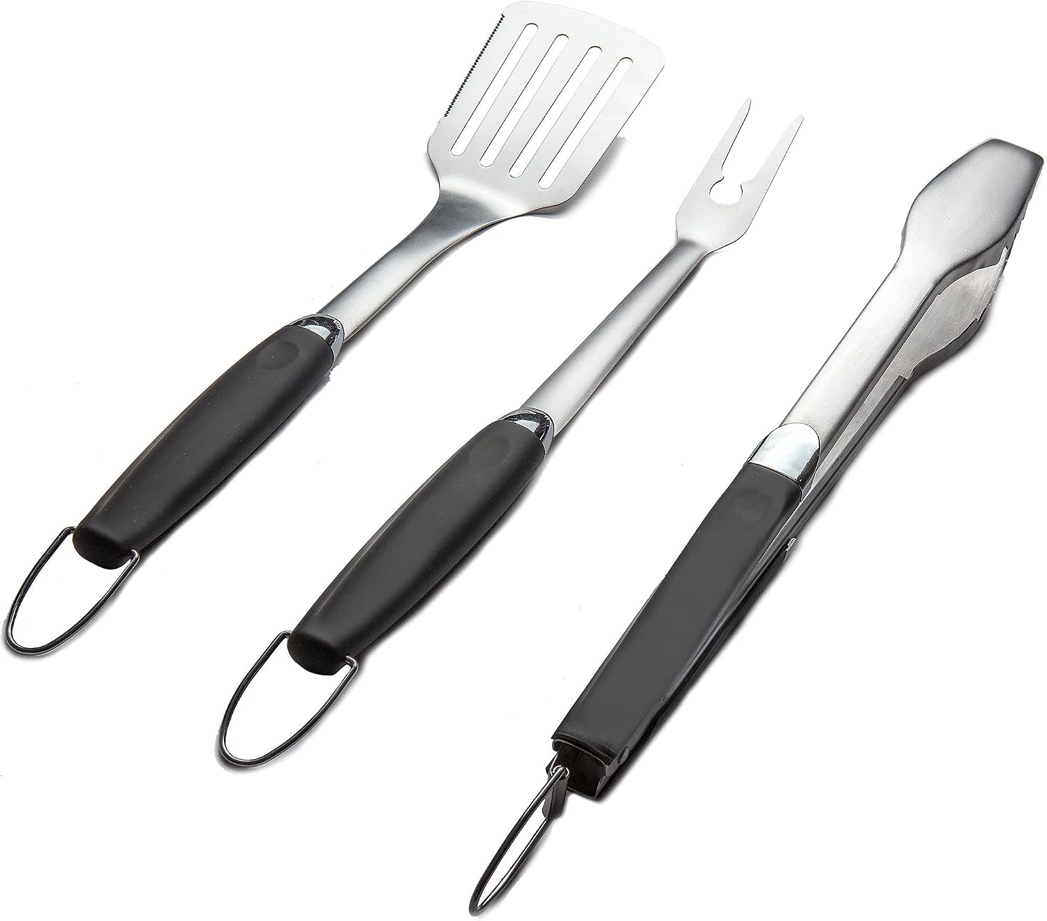 3 Piece Stainless Steel BBQ Grill Tool Set w/Tongs, Spatula & Fork - Accessories for Outdoor Barbecue Grills (3 Piece
