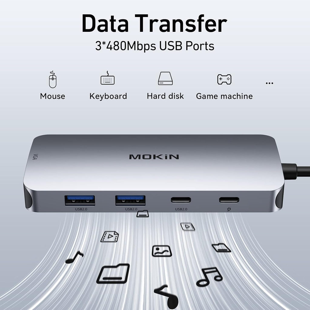 USB C Docking Station Dual DisplayPort, 8 in 1 USB Hub with 2 DP, HDMI, VGA, USB C 2.0, A 2.0, PD Charging Port