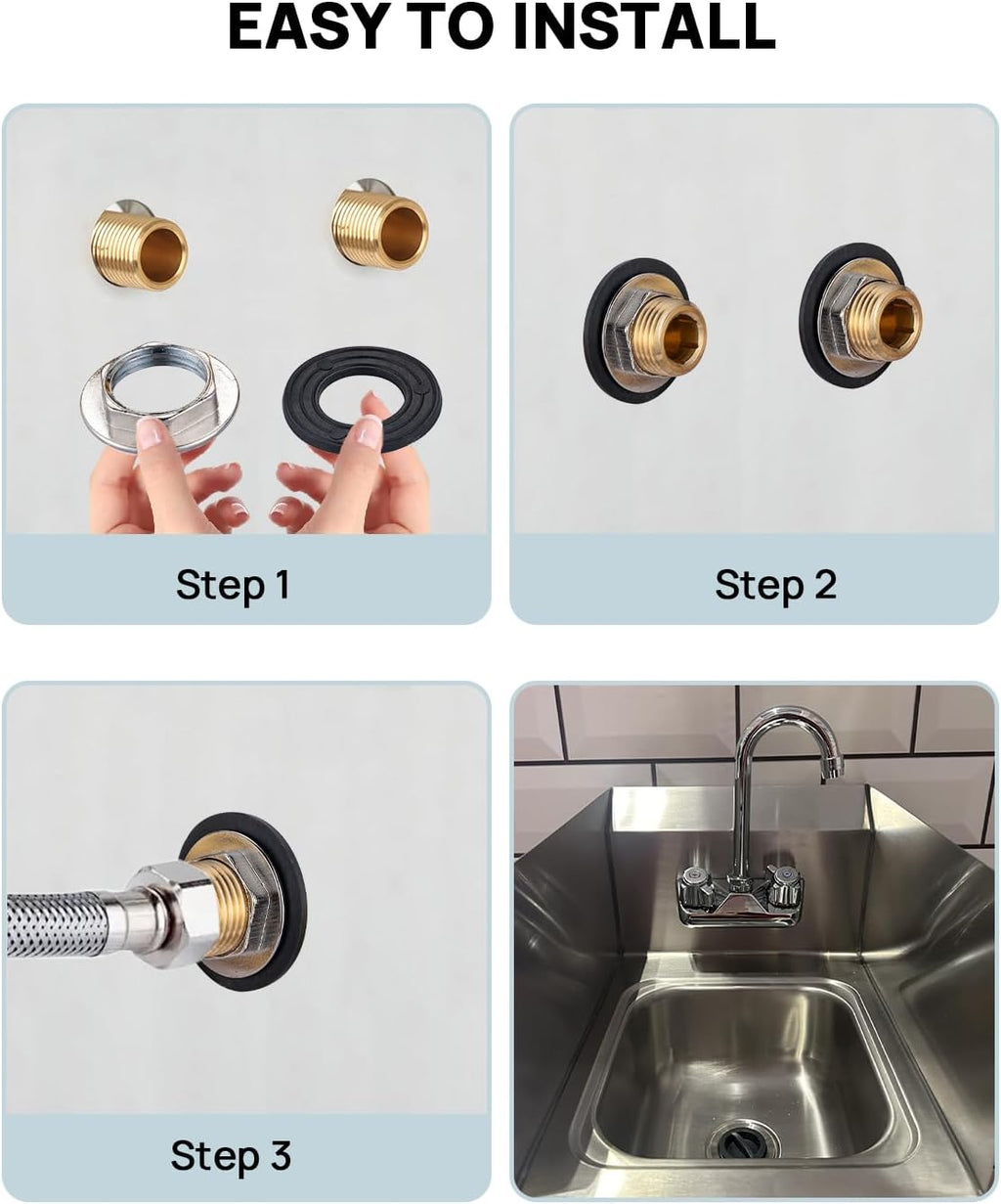 4" Center Wall Mount Hand Sink Faucet Commercial with Knob Handle