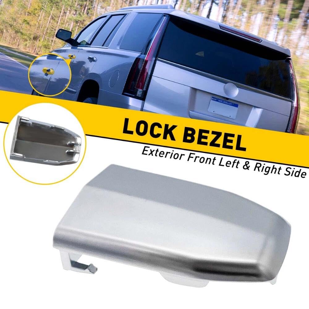 2 x Front Door Handle Lock Cylinder Cover Compatible with 2015-2019 Cadillac Escalade Chrome