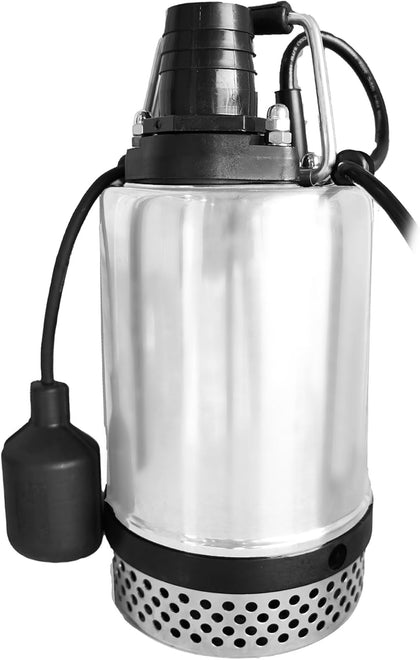 Tomahawk 1 HP Submersible Trash Pump 73 GPM / 4380 GPH 750W with Automatic Float Switch Top-Outlet Stainless Steel