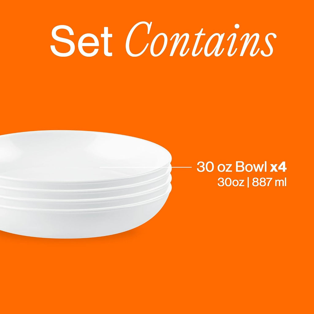 4-Pc Versa Bowls for Pasta Salad and More, Service for 4, Durable and Eco-Friendly 30-Oz, Compact Stack Bowl Set