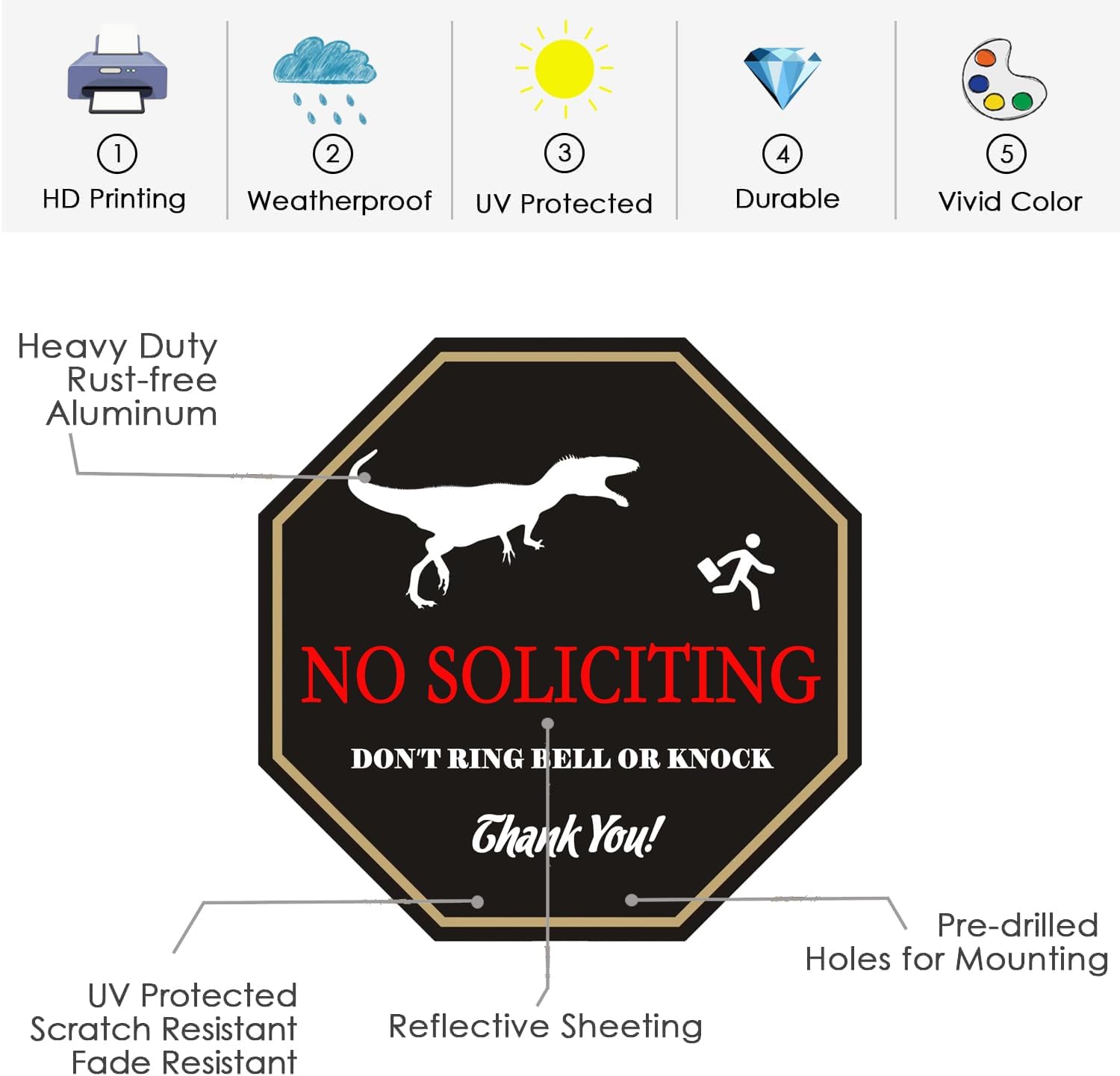 No Soliciting Yard Sign for House with 28" Aluminum Alloy Stake -10" x 10" - "Do Not Ring Bell or Knock" Warning Sign