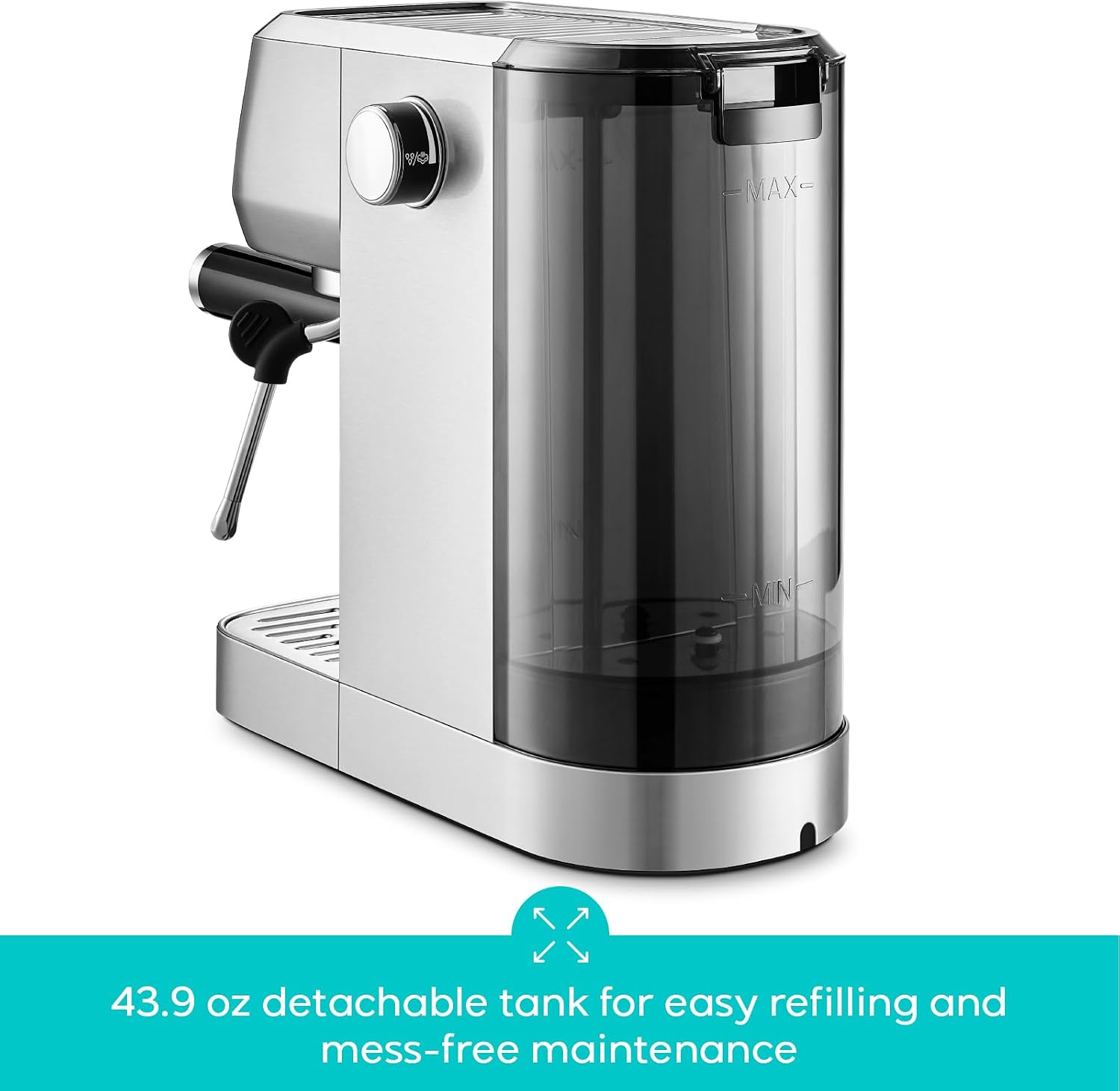 3700 Essential Stainless Steel Espresso Machine with Steam Wand | 20-Bar Italian Pump, Powerful Steam Wand, 43.9oz