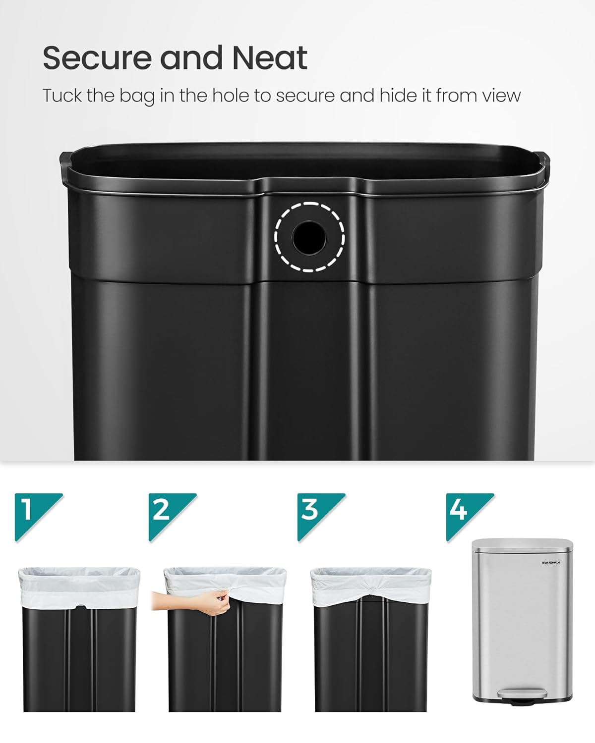 13 Gallon (50 L) Trash Can, Stainless Steel Kitchen Garbage Can, Recycling or Waste Bin, Soft Close, Step-On Pedal